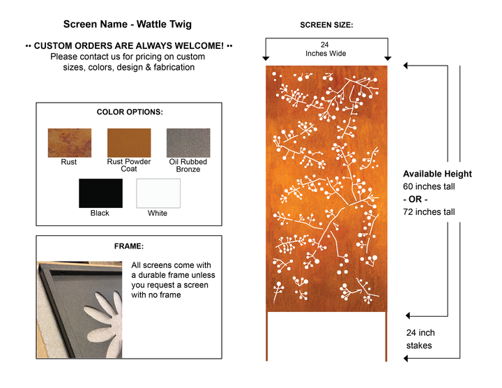 utdoor Metal Privacy Screen Panel (Wattle Twig) – Heavy-Duty Steel for Patio &amp; Fence (60” &amp; 72”)