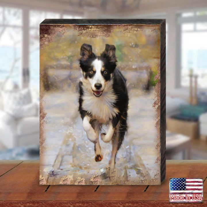 Alick Running Dog Art Wooden Wall Art by Nature Wonders - Pets Dog and Cats Decor - 95342B