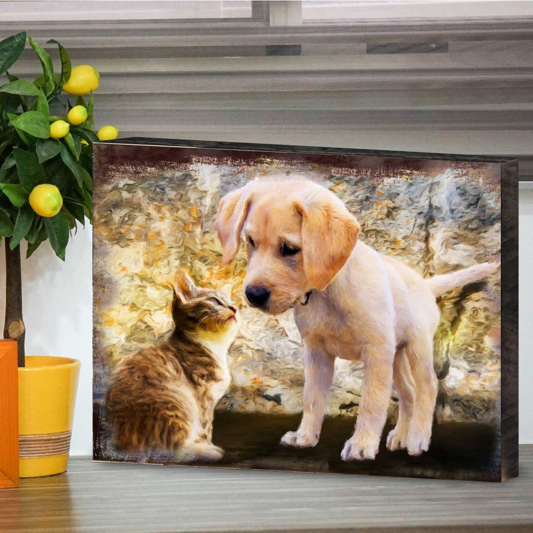 Allene Dog &amp; Cat Art Wooden Wall Art by Nature Wonders - Pets Dog and Cats Decor - 95340B