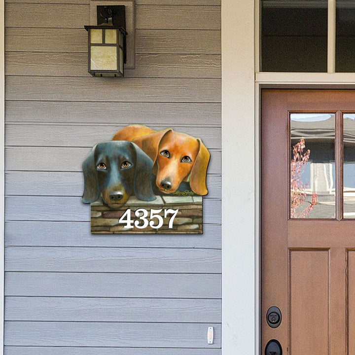 Dachshund Wooden Custom House Number Sign by Laura Seeley - Pets Dog and Cats Decor - Handcrafted Wooden Handcrafted Wooden Address Sign - MA8511016-LS