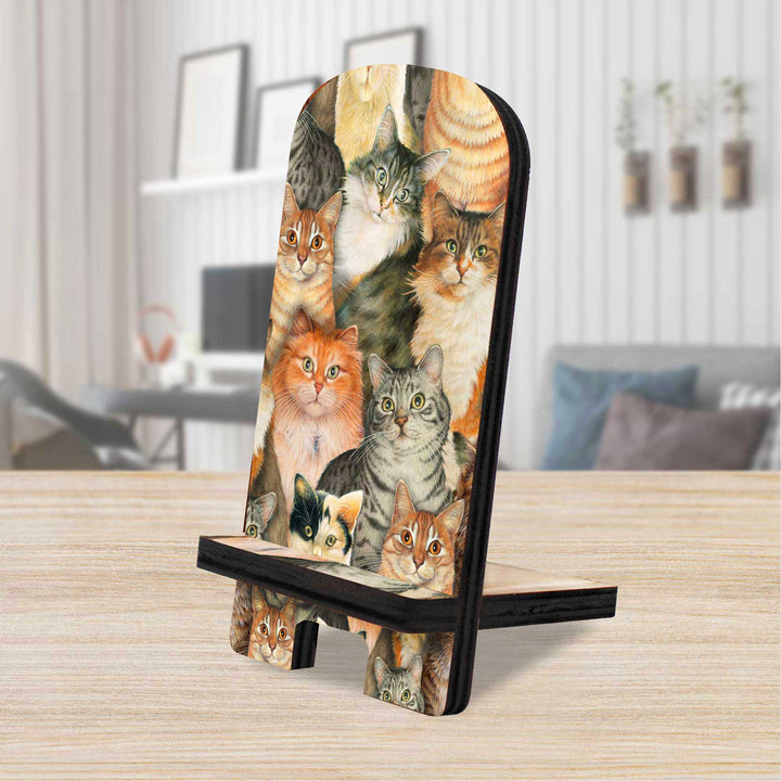 Sophisticated Cats Cell Phone Stand Family Decor - Wood Mobile Tablet Holder Charging Station Organizer - 892039