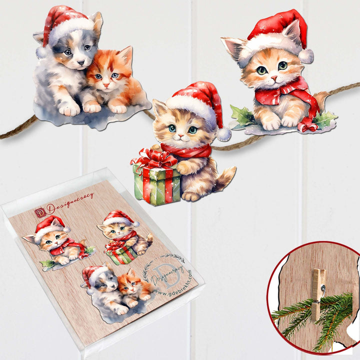 Christmas Cats Clip-On Eco Wood Decorative Ornaments Set of 3 by G. Debrekht - Christmas Decor - 8091016C-S3
