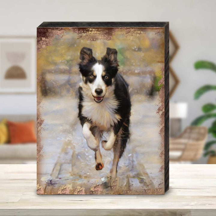 Alick Running Dog Art Wooden Wall Art by Nature Wonders - Pets Dog and Cats Decor - 95342B
