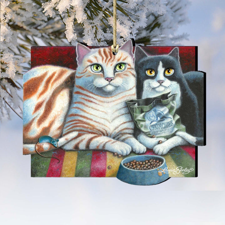 Dinner N Movie Cat Wooden Ornaments by Laura Seeley - Pets Dog and Cats Decor - 8512069-LS