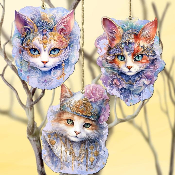 Beautiful Cats Decorative Eco Wood Ornaments Set of 3 by G. Debrekht - Christmas Decor - 8091033-S3