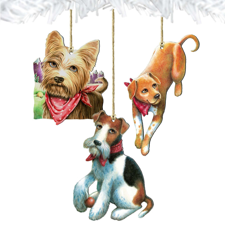 Playful Dogs Wooden Ornaments Set of 3 by Laura Seeley - Pets Dog and Cats Decor - 8100091S3-LS