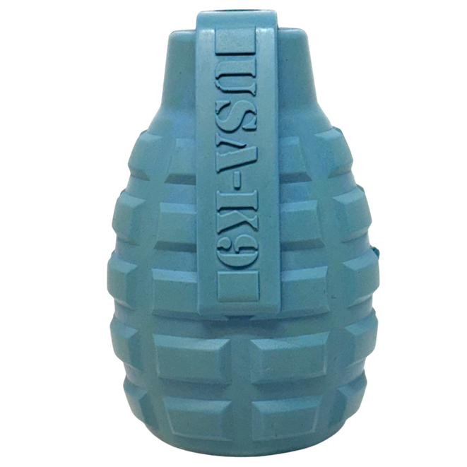 USA-K9 Grenade Rubber Dog Chew Toy | K9 Handler eDispenser Toy | Red &amp; Blue | USA Made