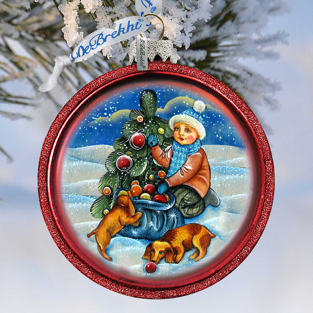 Trim a Tree Boy with Dogs Glass Ornament by G. DeBrekht - Christmas Decor - 764-014