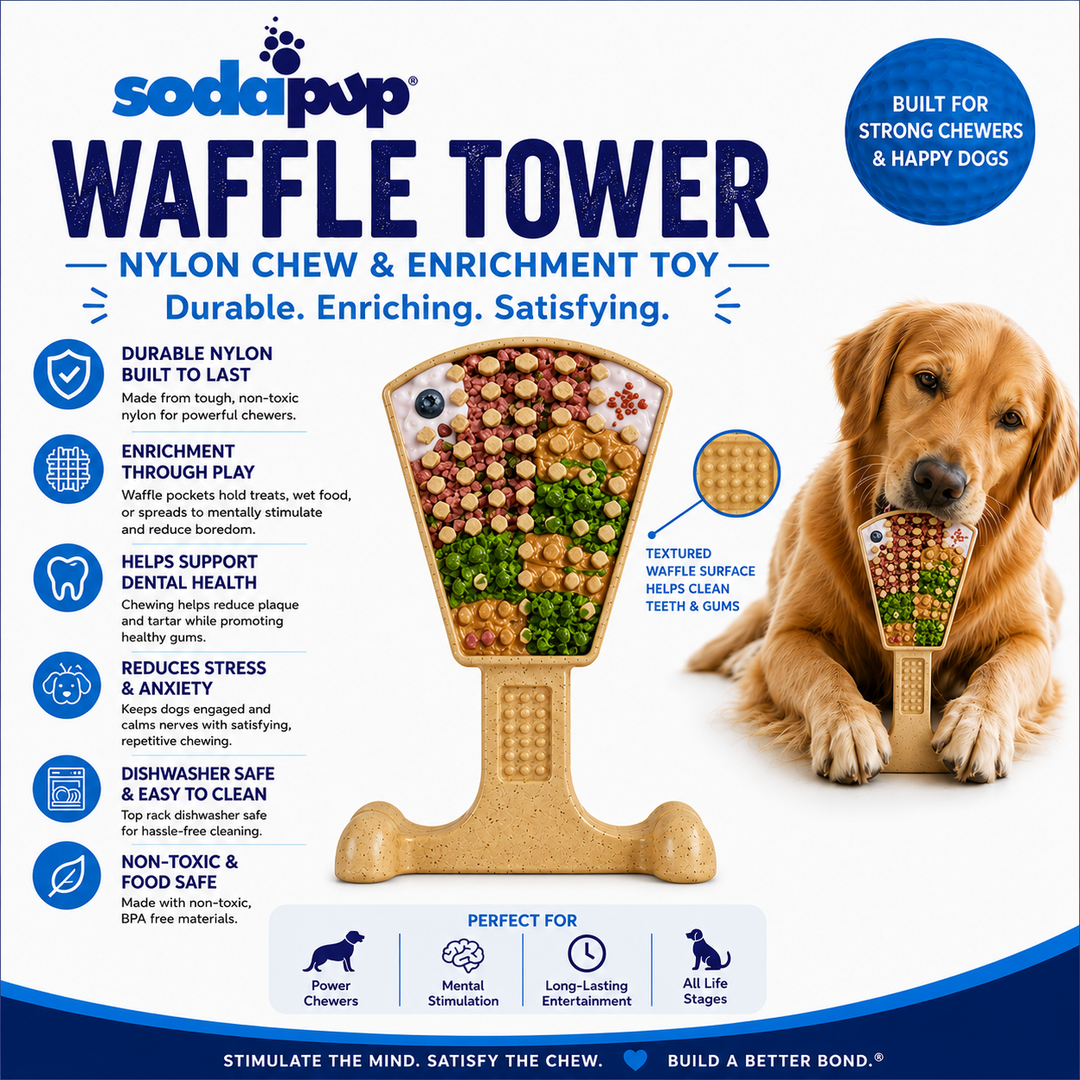 Waffle Tower Nylon Chew &amp; Enrichment Toy | 2-in-1 for Aggressive Chewers | SodaPup