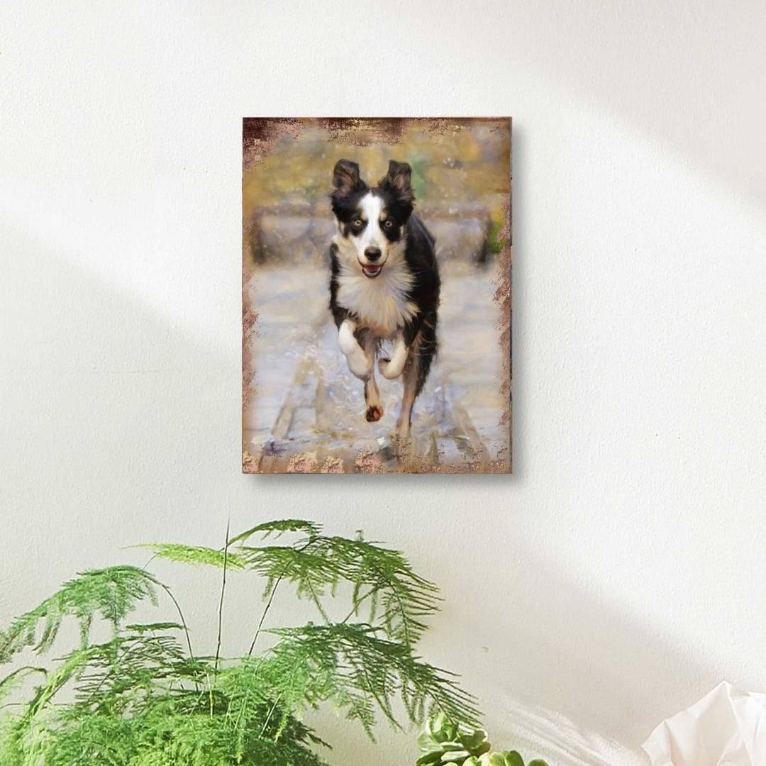 Alick Running Dog Art Wooden Wall Art by Nature Wonders - Pets Dog and Cats Decor - 95342B
