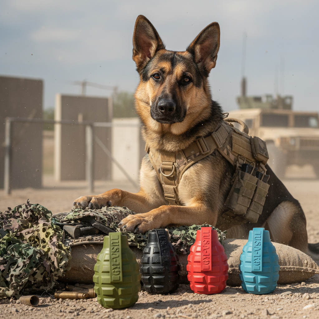 USA-K9 Grenade Shaped eDispenser Durable Dog Chew Toy &amp; Treat Dispenser - Army Green