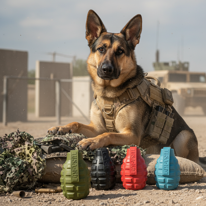 USA-K9 Grenade Shaped eDispenser Durable Dog Chew Toy &amp; Treat Dispenser - Magnum Black