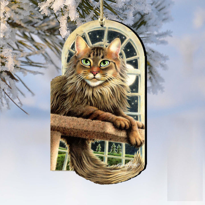 Stargazer Green Cat Wooden Ornaments by Laura Seeley - Pets Dog and Cats Decor - 8512070-LS