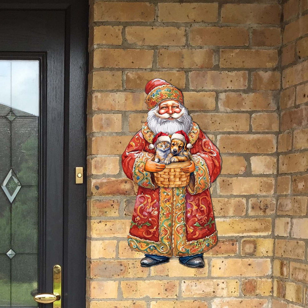 Yuletide Pets with Santa Holiday Door Decor by G. Debrekht - Christmas Santa Snowman Decor - 8691406H