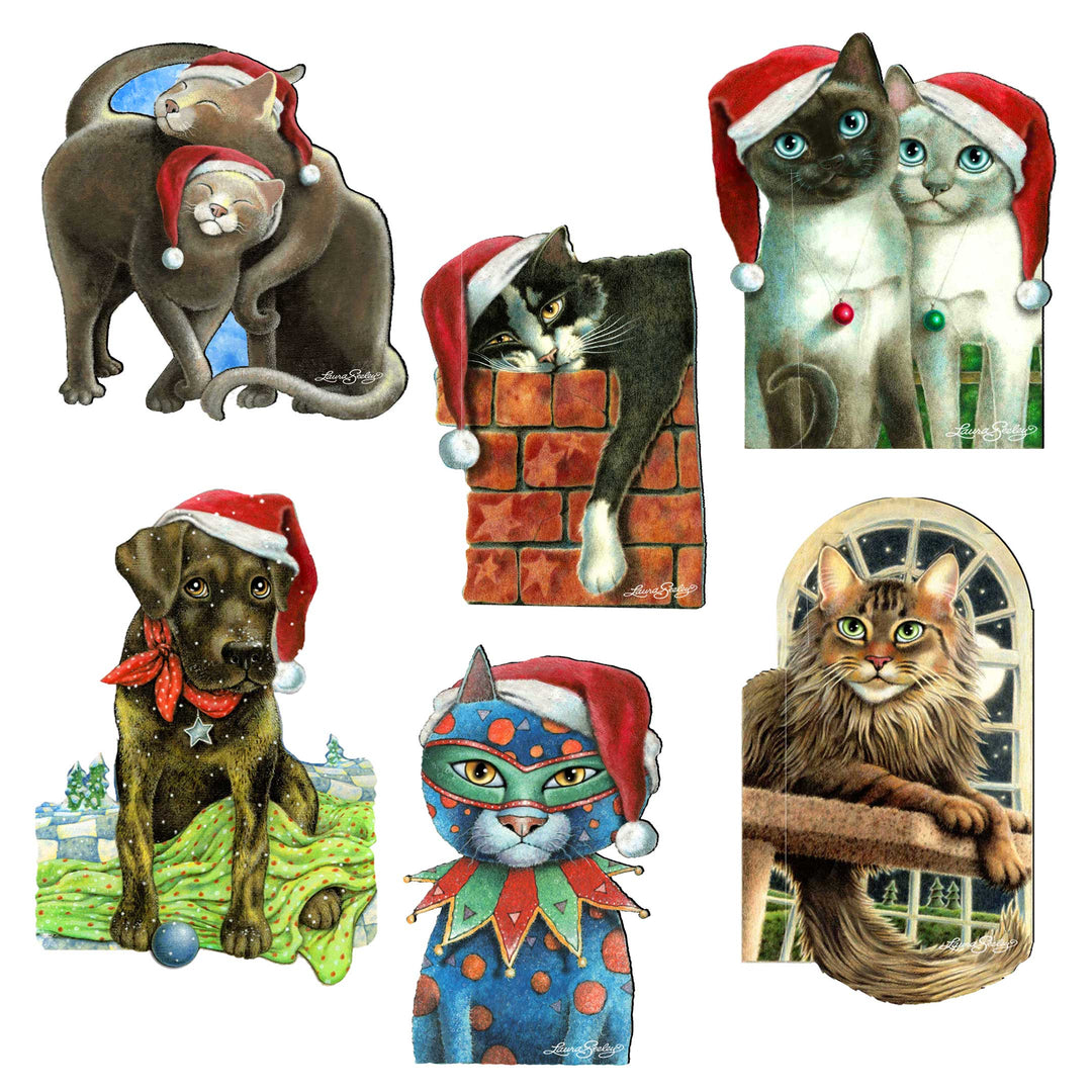 Dog and Cats Decorative Eco Wood Magnets Set of 6 by L. Seeley - Pets Dog and Cat Decor - 8090139G-S6
