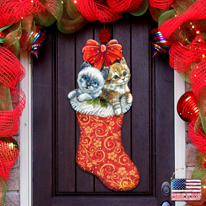 Kitty Cats Christmas Stocking Christmas Door Decor by G. DeBrekht - Christmas Santa Snowman Decor - 8114021H