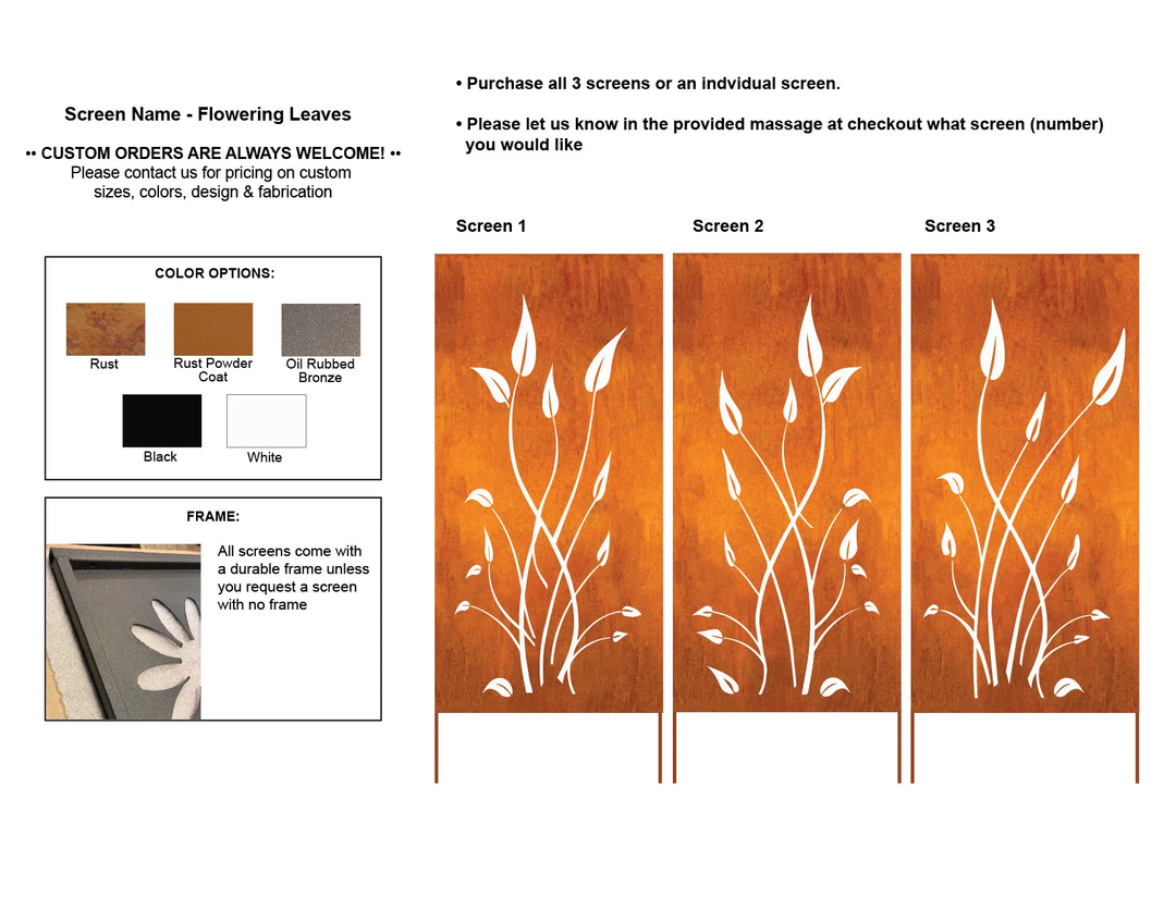Outdoor Privacy Screens or Outdoor Metal Wall Art (46" Inch)