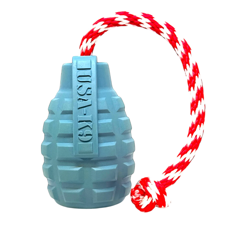 USA-K9 Grenade Shaped Rubber Dog Toy - Chew, Treat Dispenser &amp; Tug Toy | USA