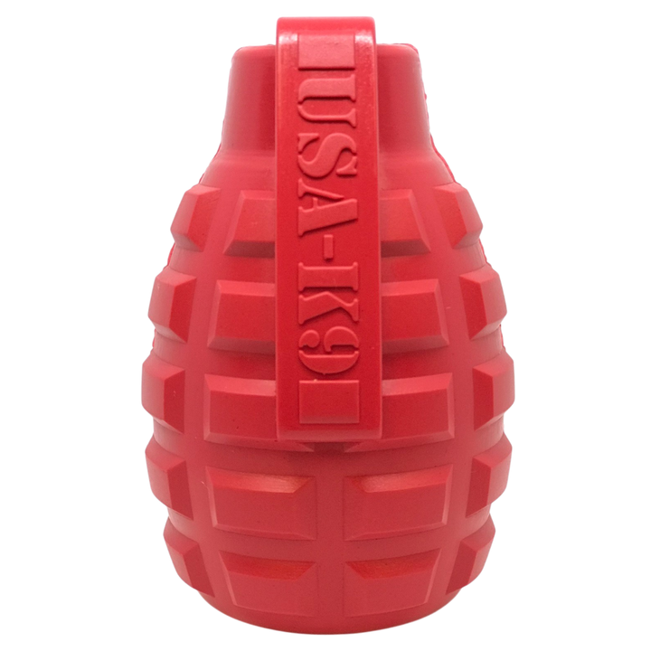 USA-K9 Grenade Rubber Dog Chew Toy | K9 Handler eDispenser Toy | Red &amp; Blue | USA Made